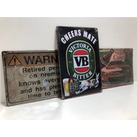 3 Pack - Assorted Metal Signs - 20cm x 30cm