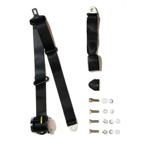 Retractable Seat Belt 40-90 On Pillar 3.2M + 275mm Fixed Webbing Buckle Left Hand - Grey Webbing