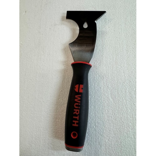 Multipurpose scraper with striking cap and stainless steel blade